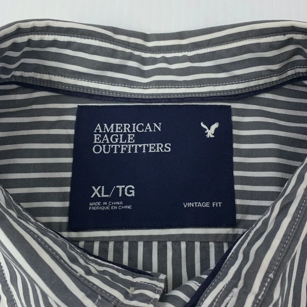 American Eagle Mens Size XL Gray & White Striped Long Sleeve Vintage Fit Shirt - Picture 5 of 10